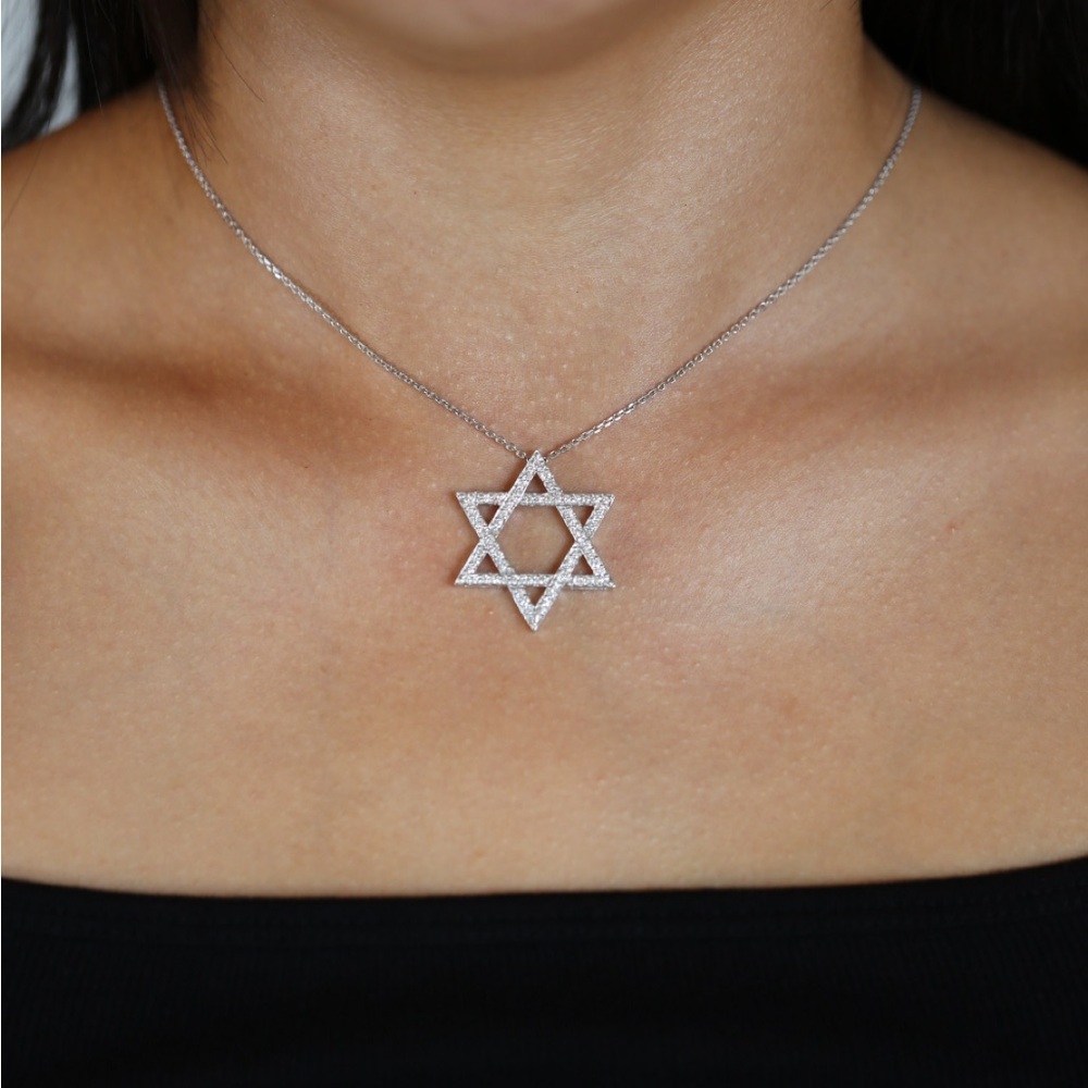 Diamonds Star Of David White Gold Necklace